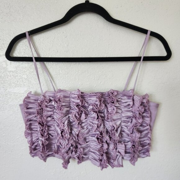 Claude Ruffle Crop Top Bandeau Small Lavender Spaghetti Strap New with Tags - Picture 3 of 6